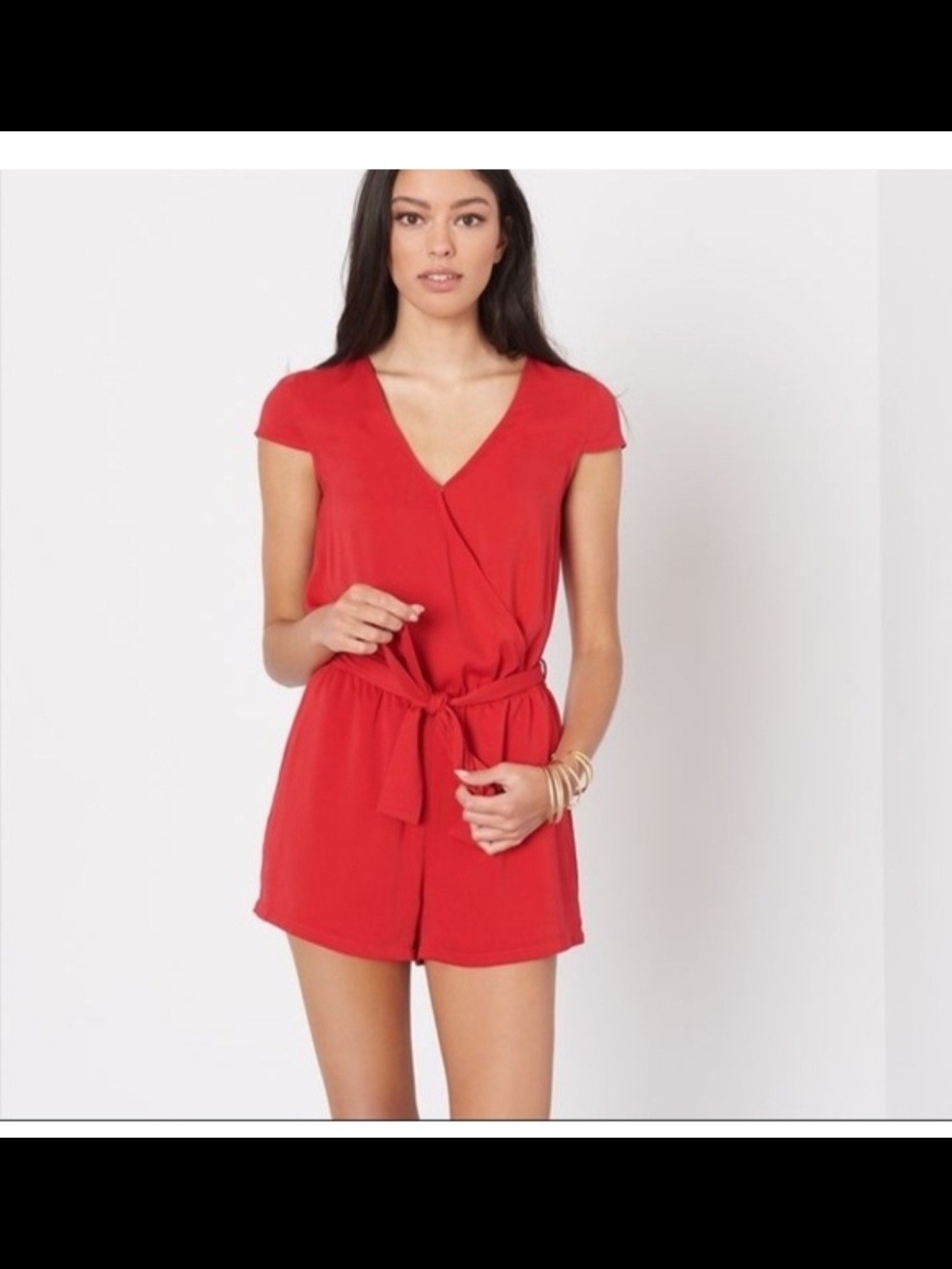 Dynamite Red V-Neck Tie-Waist Romper